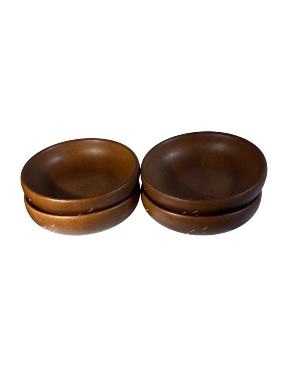 Baribocraft Wooden Salad Bowls Hand Carved Design 6" Brown Finish Lot of 4